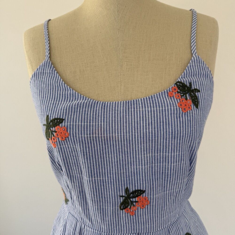 JOA Just One Answer Dress Striped Size M Coastal Cowgirl Embroidered Flowers - Picture 2 of 12